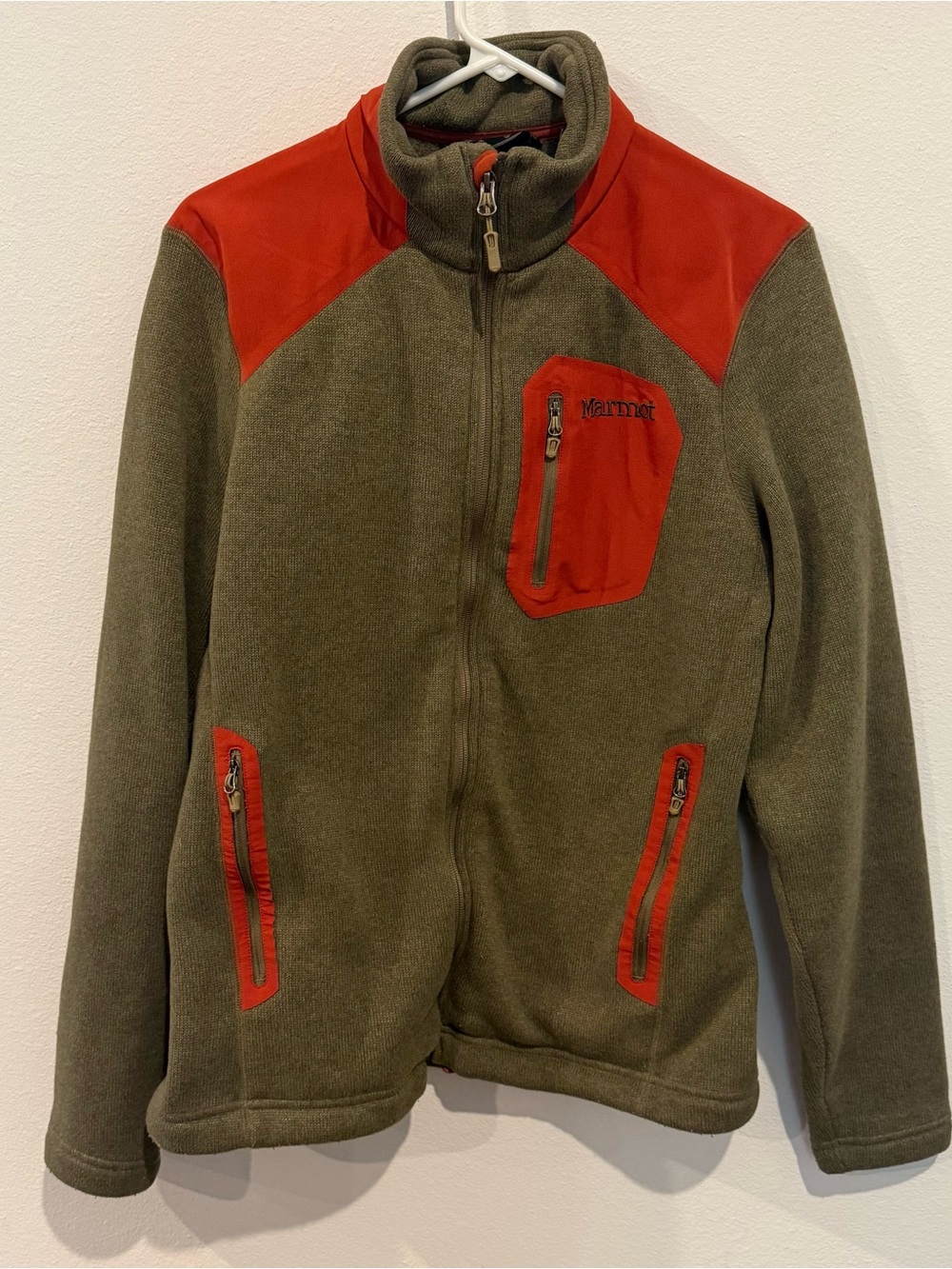 Marmot men’s medium Olive Green and orange Fleece Jacket